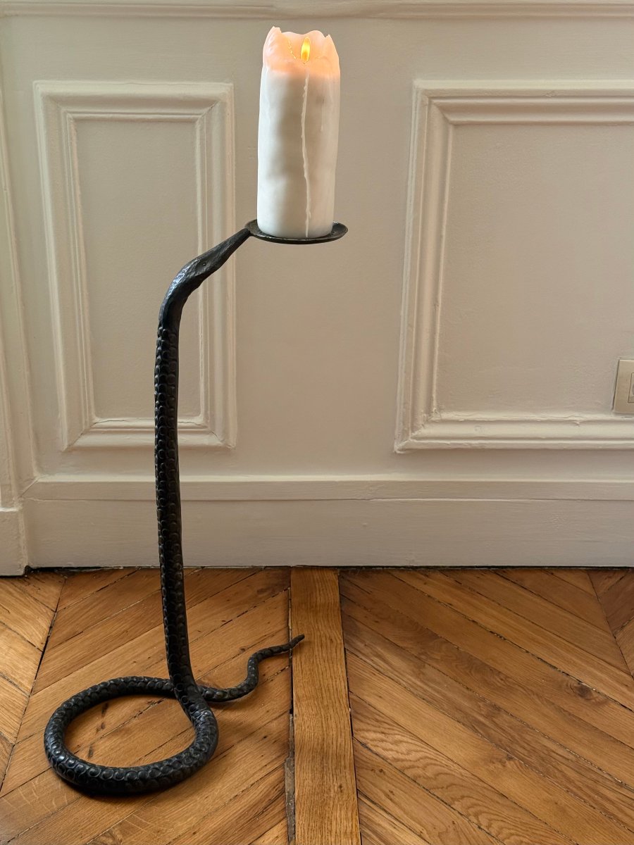 Bronze Candlestick Depicting A Stylized Snake, Circa 1930