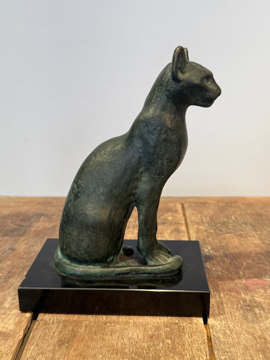 Bronze Bastet Cat, Cast In The 1950s By The French Museums, Based On An Ancient Model -photo-2