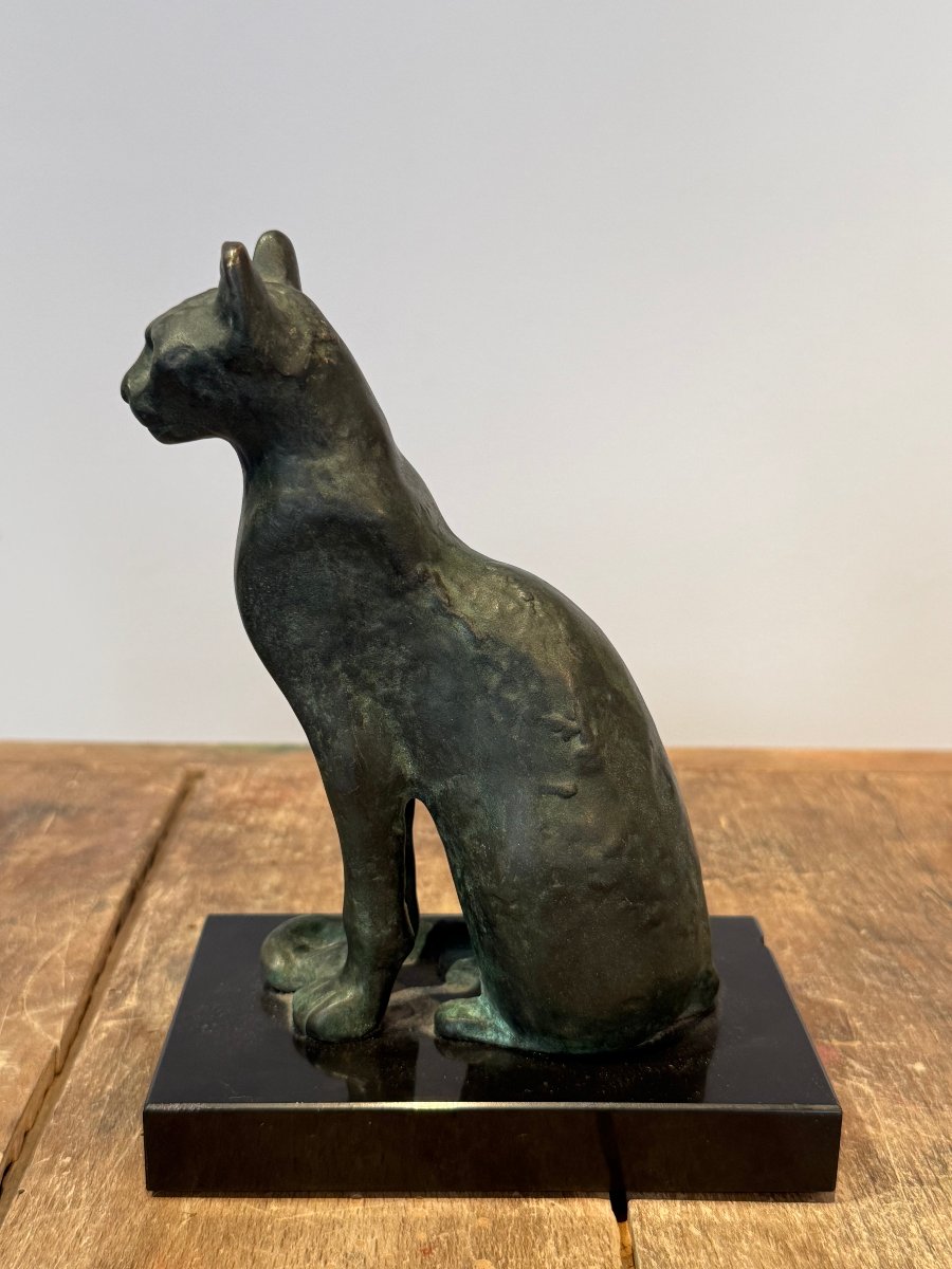 Bronze Bastet Cat, Cast In The 1950s By The French Museums, Based On An Ancient Model -photo-3