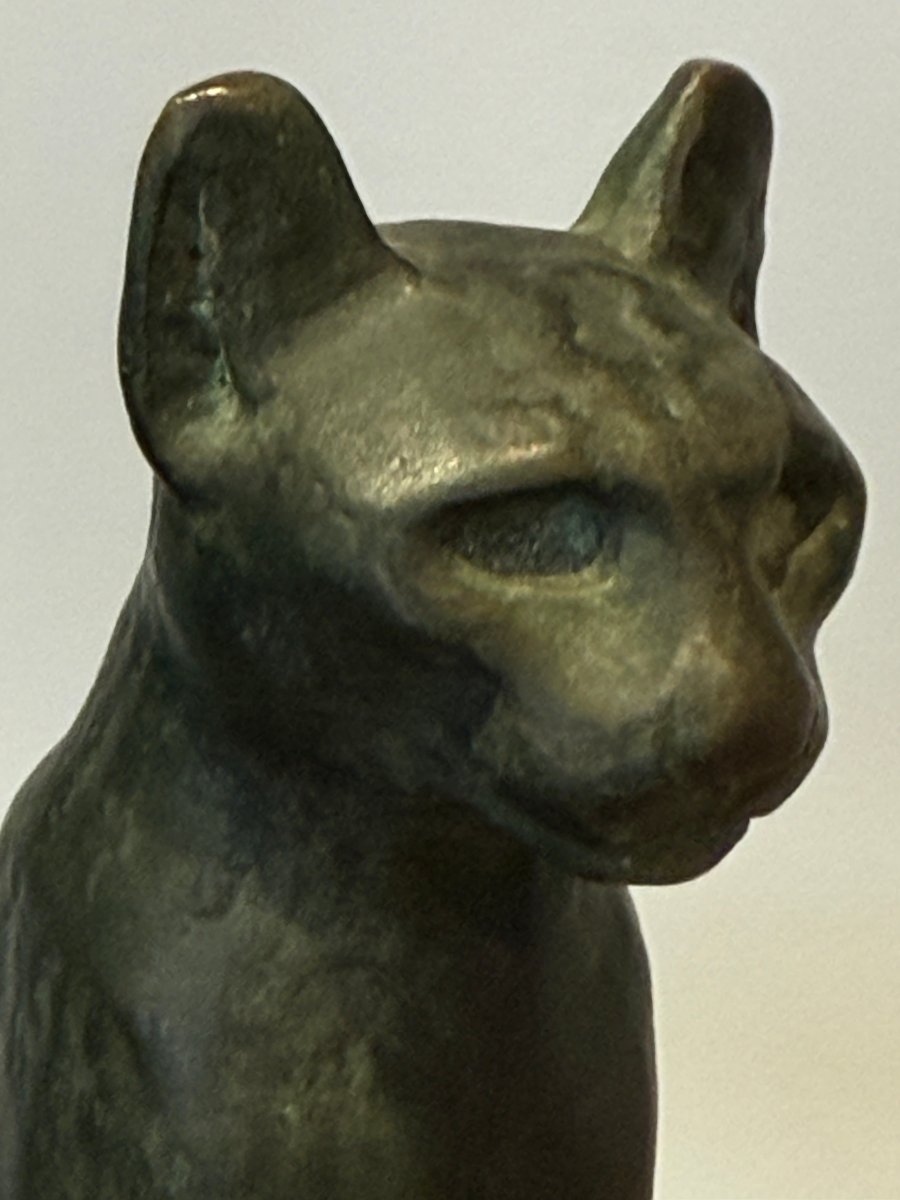 Bronze Bastet Cat, Cast In The 1950s By The French Museums, Based On An Ancient Model -photo-4