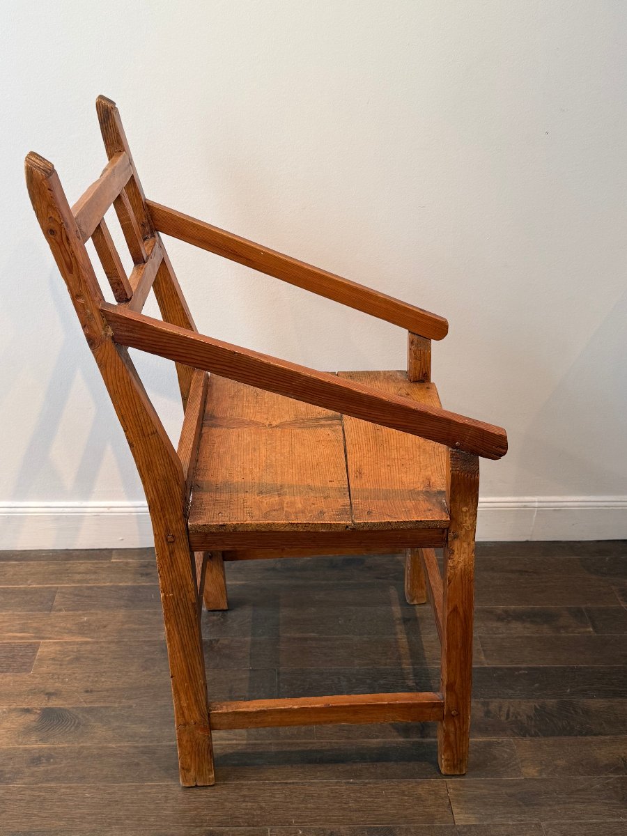 Fauteuil art populaire en bois massif (pin) fin 19 e début 20 e -photo-2