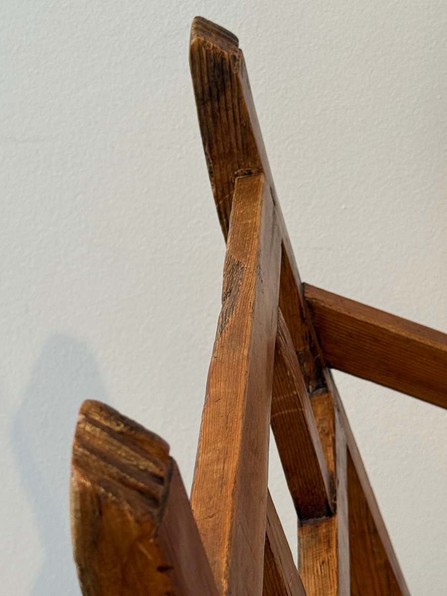 Fauteuil art populaire en bois massif (pin) fin 19 e début 20 e -photo-3