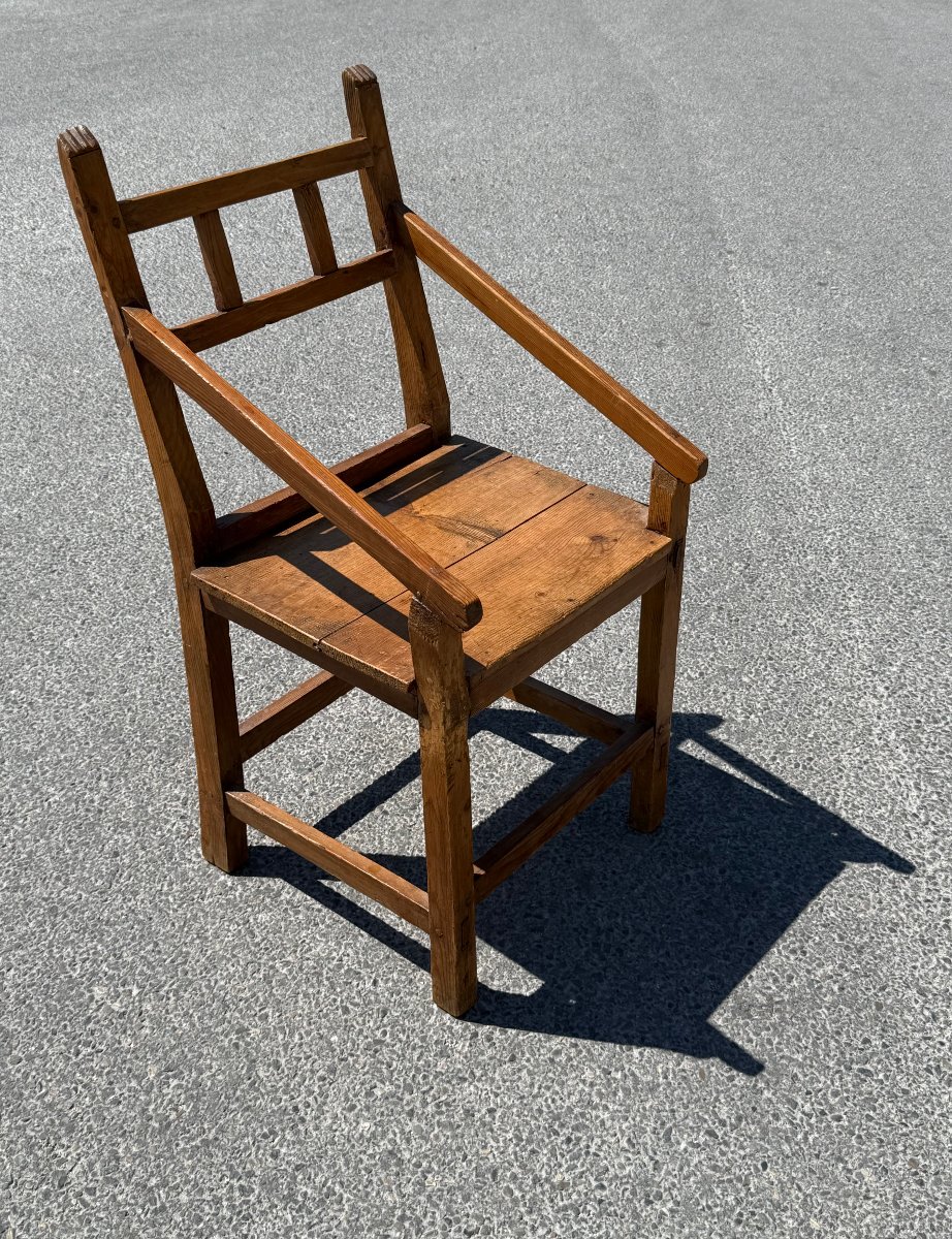 Fauteuil art populaire en bois massif (pin) fin 19 e début 20 e -photo-2