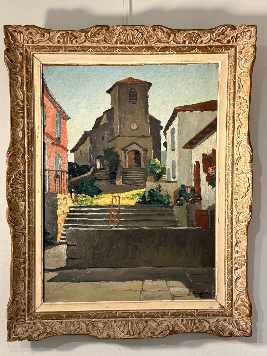 Eglise Basque de Biriatou par André Delauzières Huile sur toile datée 1933