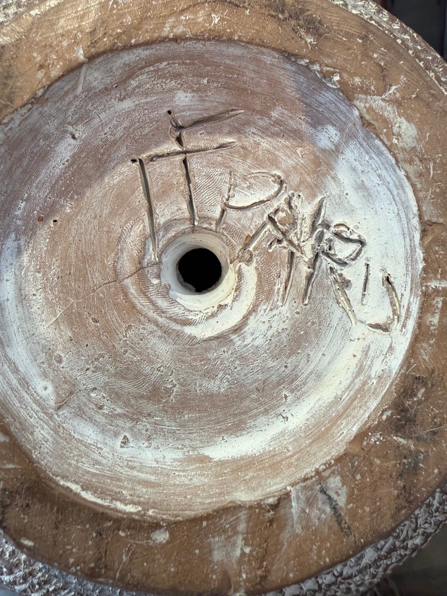 Art Deco Lamp Base Made Of Incised Terracotta, Signed On The Underside Of The Base -photo-3