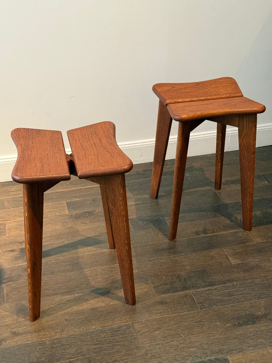 Paire de Tabourets modèle trèfle de Marcel Gascoin circa 1950-photo-2