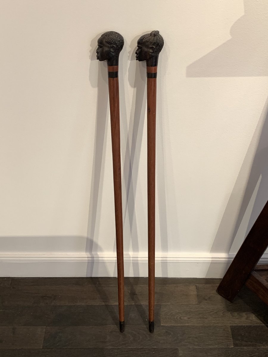 Two Africanist Canes In Carved Wood Colonial Work From The 1950s-photo-3