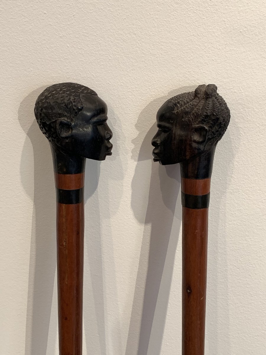 Two Africanist Canes In Carved Wood Colonial Work From The 1950s-photo-4