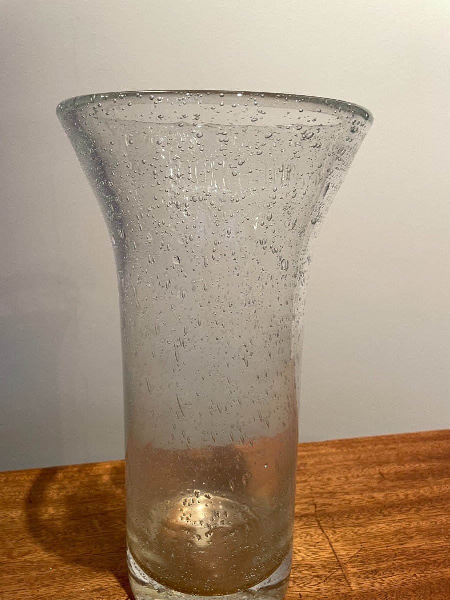 Vase En Verre épais Et Bullé De Forme Tronconique Années 60-photo-2