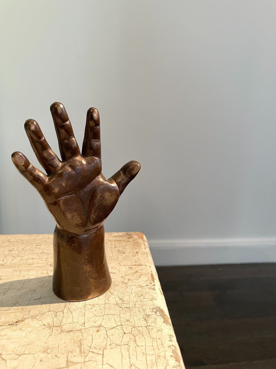 Paperweight / Object Of Curiosity Child's Hand In Bronze 19th Century-photo-4