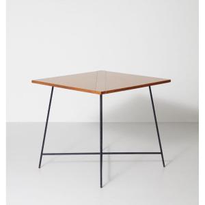 Table Pliante Minimaliste Plateau En Bois Sur Une Structure En Métal Années 50-60