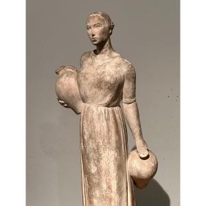 The Water Carrier From Cordoba, Terracotta Sculpture By Gilbert Privat 1934