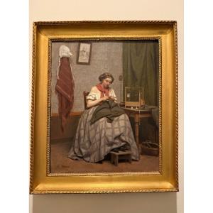 Sewing - Oil On Canvas By Charles Moreau, 1859