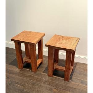 Paire de tabourets en pins des années 60  