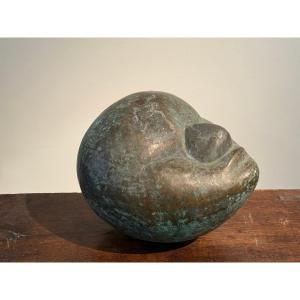 Modern Bronze Sculpture Depicting A Stylized Head 