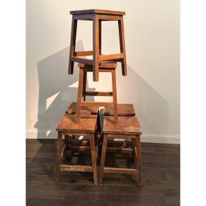 6 Mid-century Pine Stools 