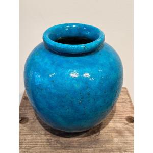 vase en céramique bleu Lachenal 
