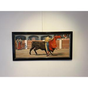 The Bull Fight , Stencil On Cardboard Circa 1950