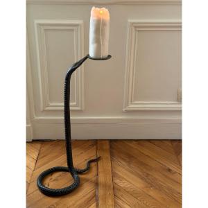 Bronze Candlestick Depicting A Stylized Snake, Circa 1930