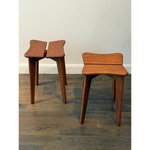 Paire de Tabourets modèle trèfle de Marcel Gascoin circa 1950