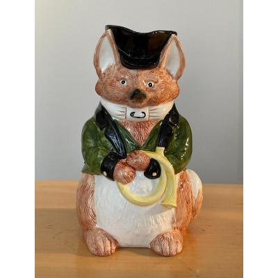 Ceramic Pitcher Representing A Fox In Hunting Outfit