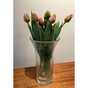 Vase In Thick And Bubble Glass With A Truncated Shape From The 60s