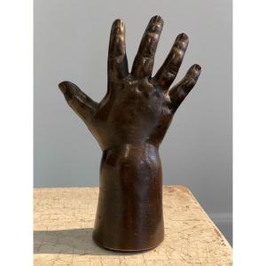 Paperweight / Object Of Curiosity Child's Hand In Bronze 19th Century