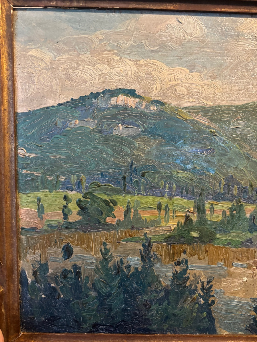 Oil Painting On Wood By Louis Rollet (1895-1988) Mountainous Landscape-photo-2