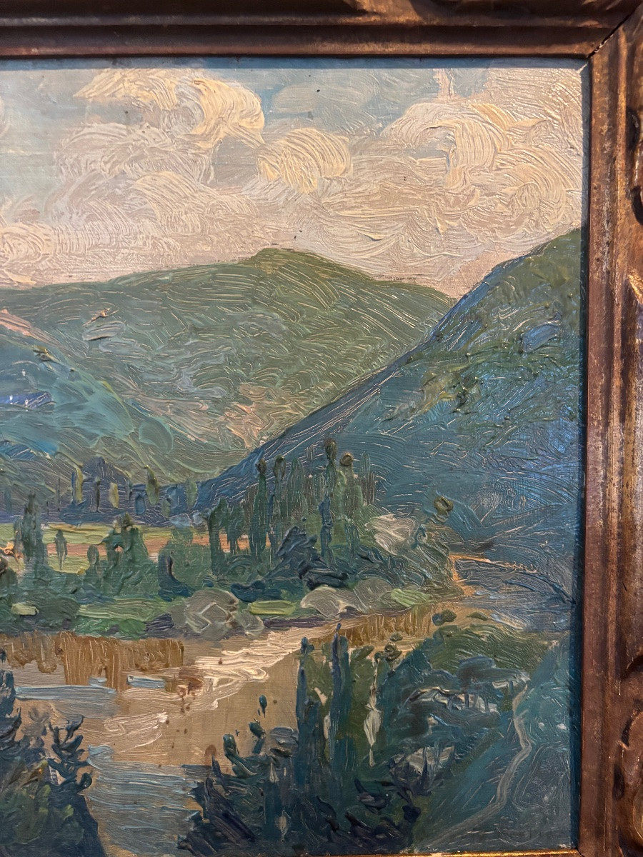 Oil Painting On Wood By Louis Rollet (1895-1988) Mountainous Landscape-photo-4