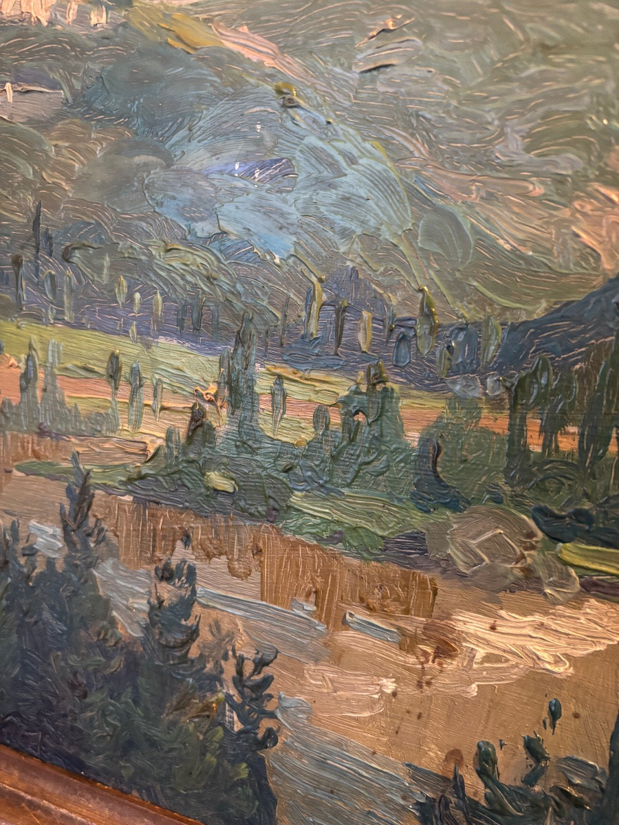 Oil Painting On Wood By Louis Rollet (1895-1988) Mountainous Landscape-photo-1