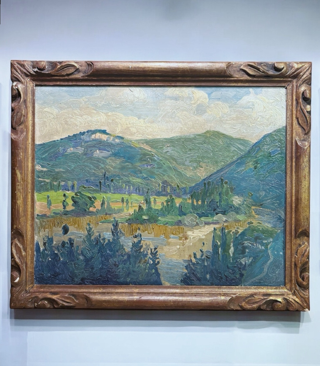 Oil Painting On Wood By Louis Rollet (1895-1988) Mountainous Landscape