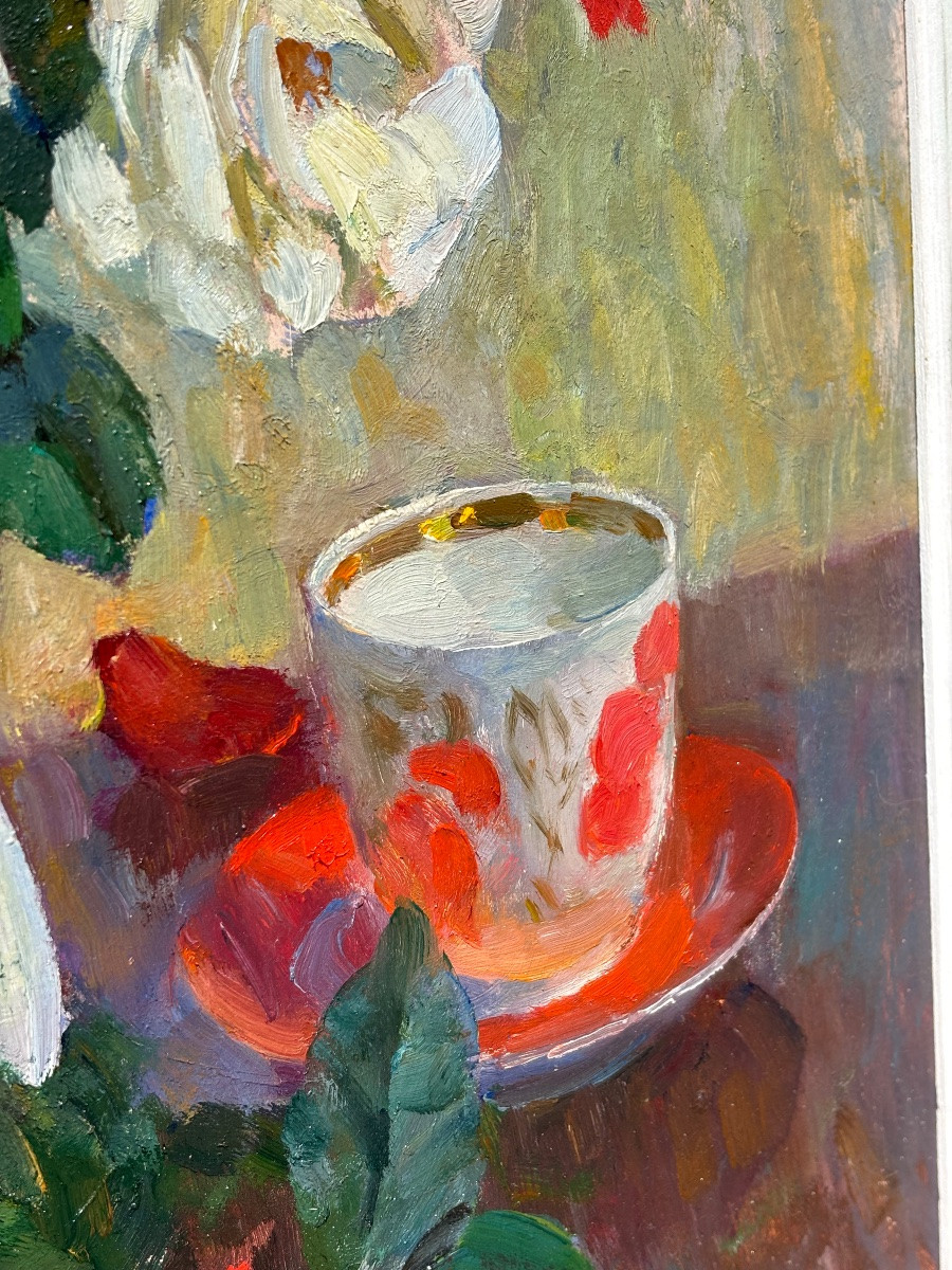 Mikhail Fedorovich Pushnoy (1929-1996) – Still Life With Roses And A Cup Of Tea – 1992-photo-2