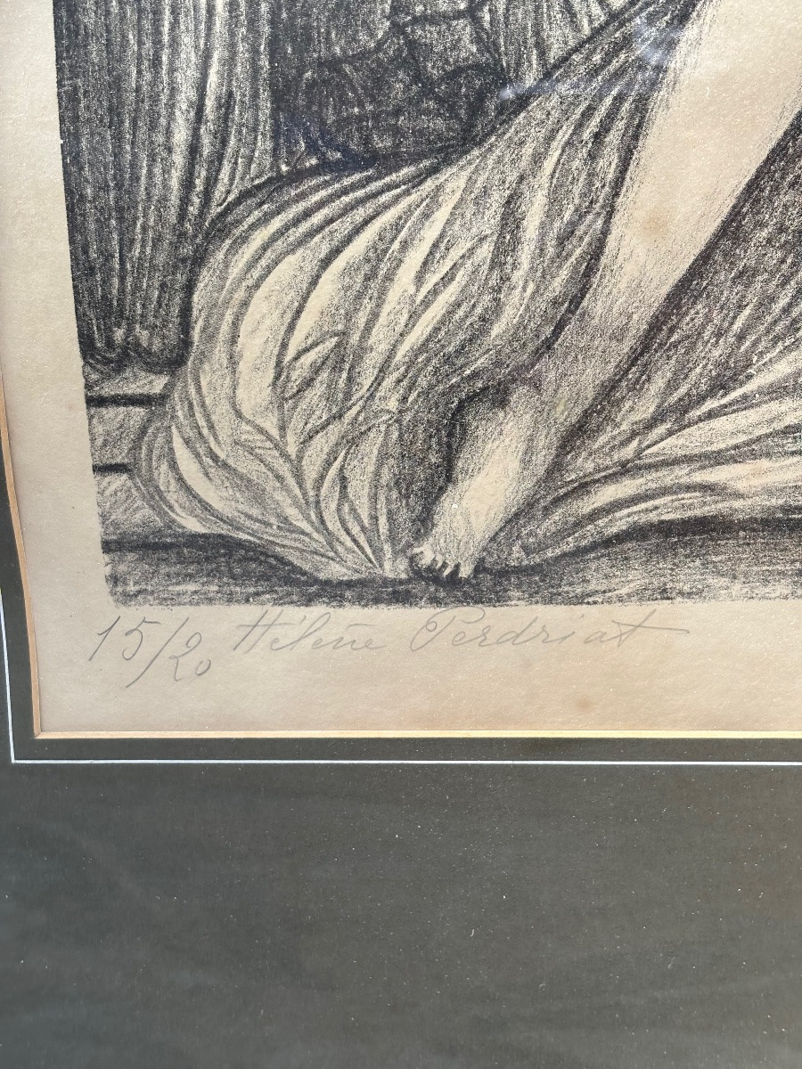 Hélène Perdriat (1894–1969) – Lithographie Originale Signée – Femme Nue Dans Un Intérieur Symbo-photo-4