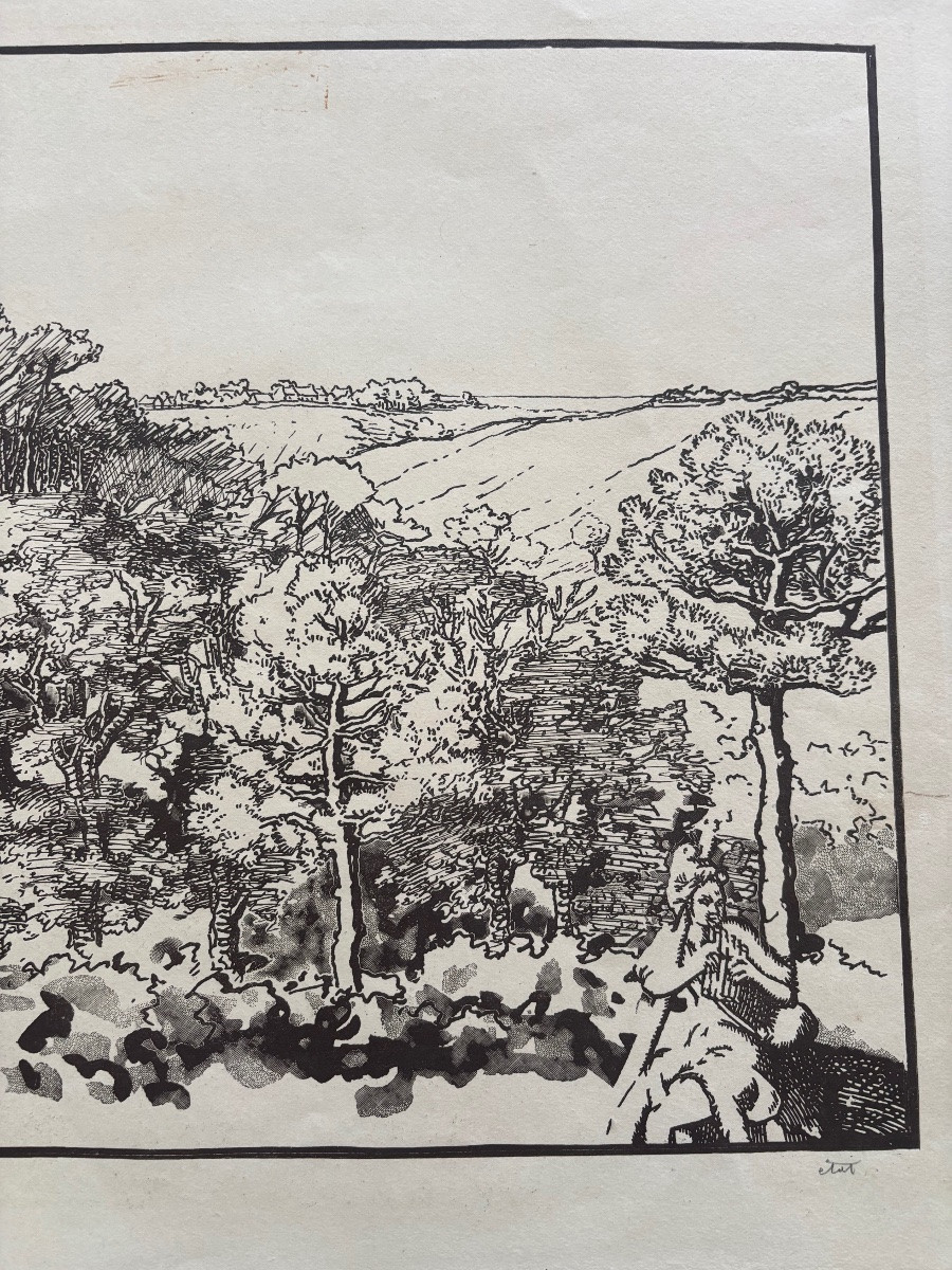Trial Proof – Original Engraving By Jacques Beltrand – Wooded Landscape-photo-4