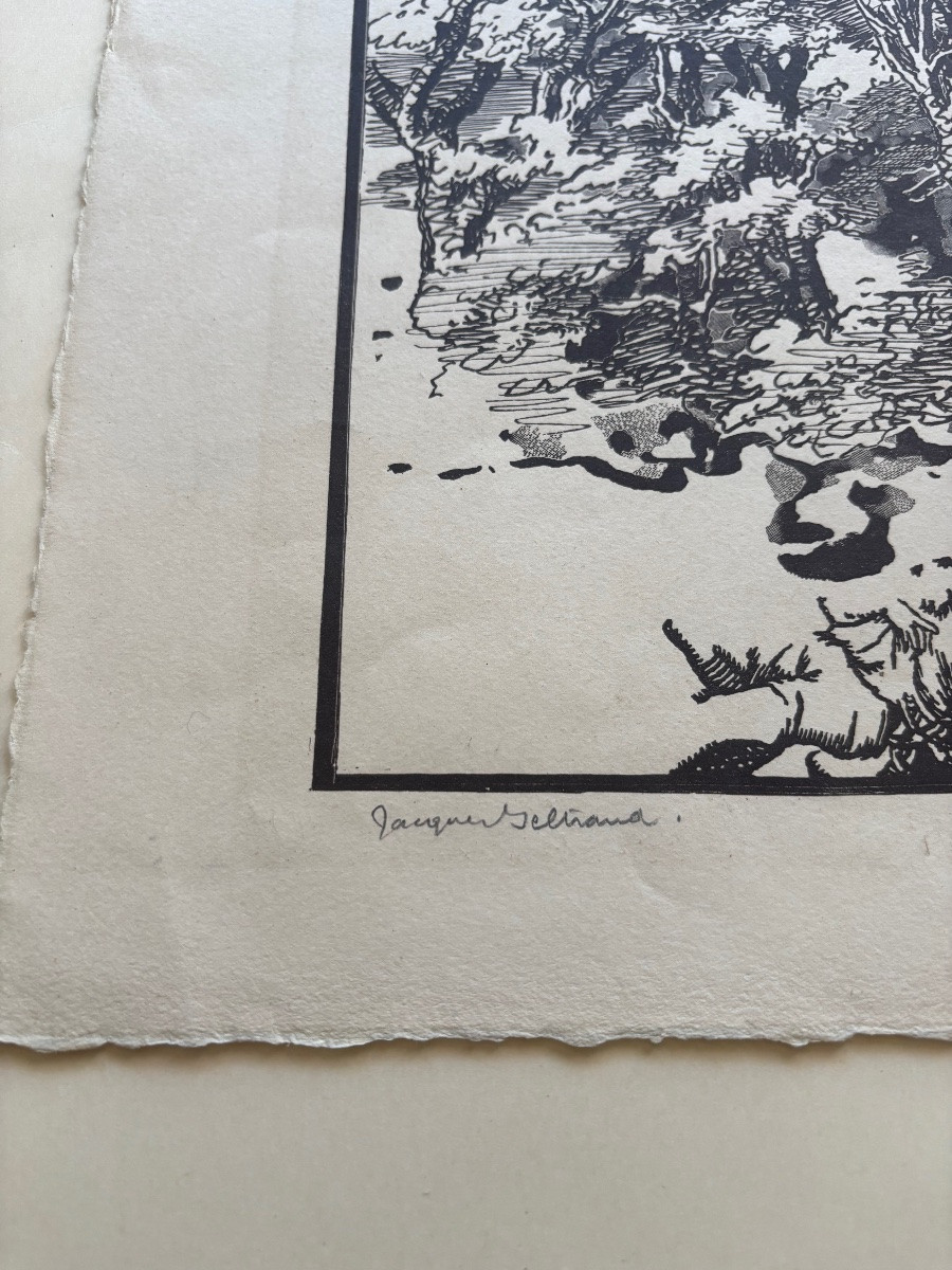 Trial Proof – Original Engraving By Jacques Beltrand – Wooded Landscape-photo-2