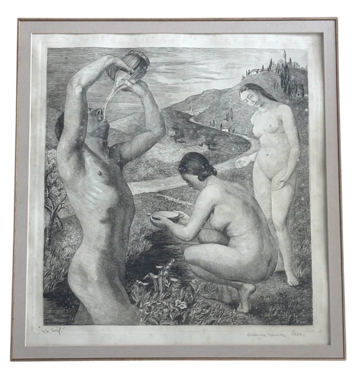 “la Soif”, Gravure Originale Signée Suzanne Tourte, 1930-photo-2