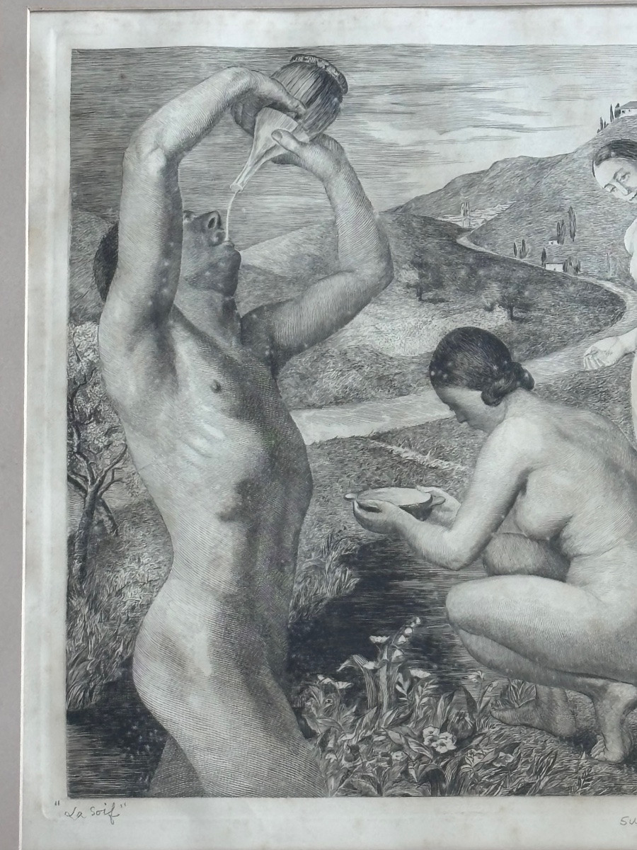 “la Soif”, Gravure Originale Signée Suzanne Tourte, 1930-photo-3