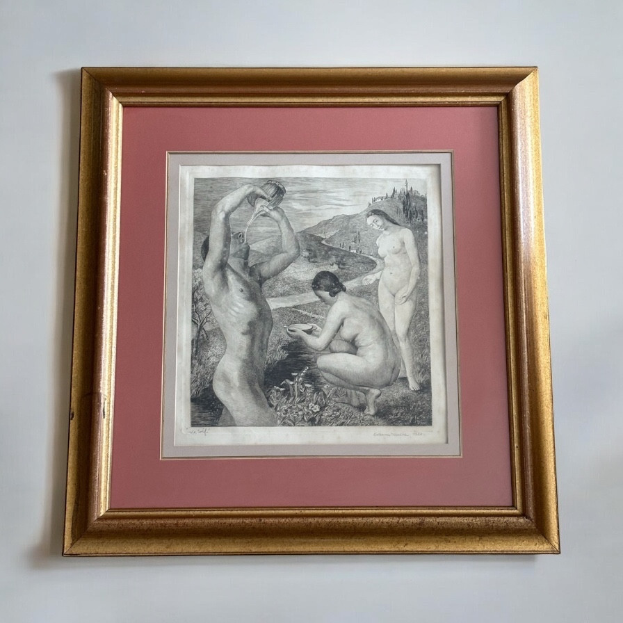 “la Soif”, Gravure Originale Signée Suzanne Tourte, 1930