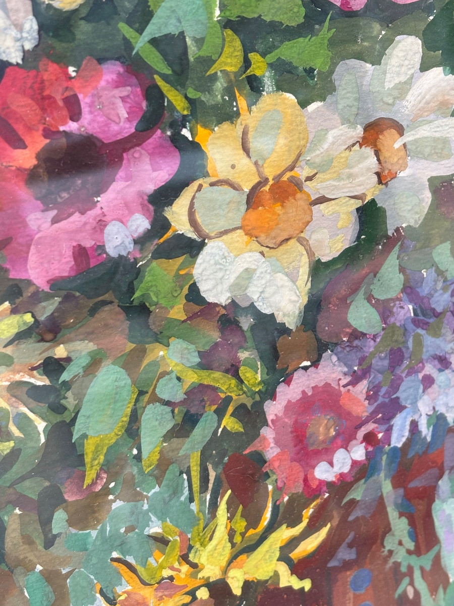 Nikolai Anistchenko (born 1942) – Bouquet Of Flowers, Gouache On Cardboard, 1987-photo-3