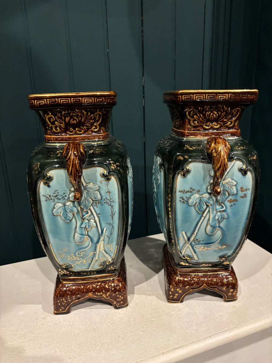 Pair Of Large Glazed Earthenware Vases – Longchamp 20th Century-photo-1