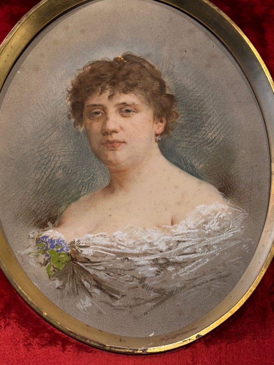 Charles Guillaume Brun (1825–1908) – Portrait Of A Woman In Pastel – Belle époque-photo-3