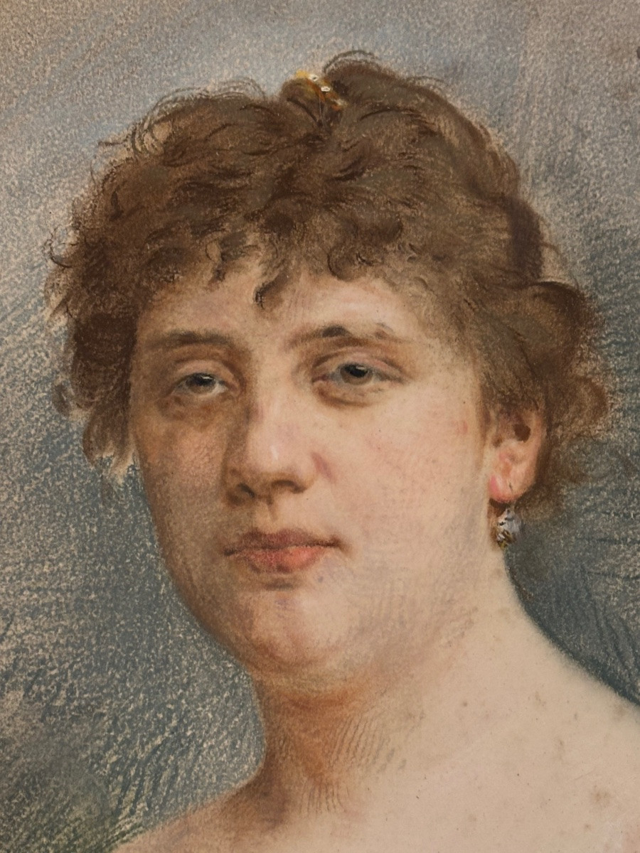 Charles Guillaume Brun (1825–1908) – Portrait Of A Woman In Pastel – Belle époque-photo-4