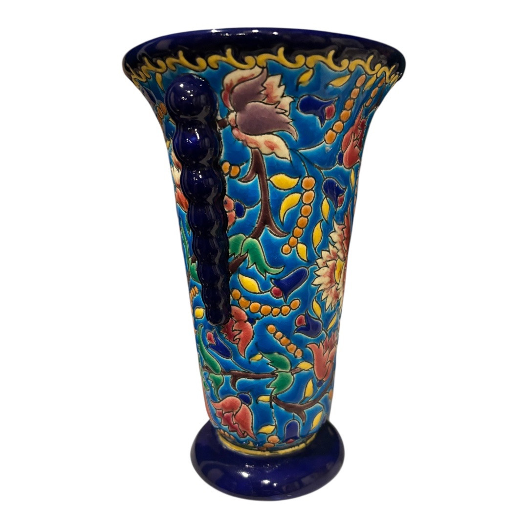 Longwy Enamel Vase – Polychrome Floral Decoration – Early 20th Century-photo-2