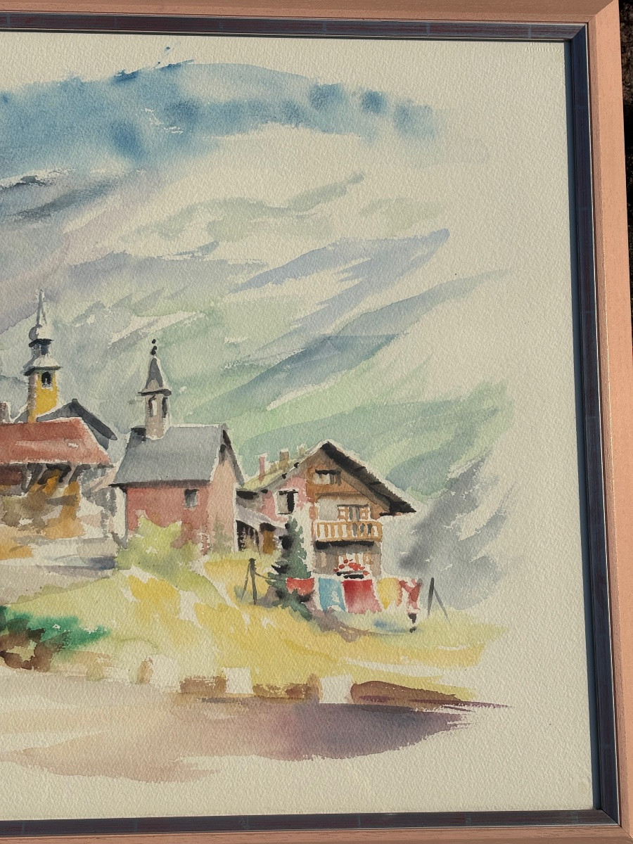 Joseph Megly (20th Century) – Original Watercolor – Alpine Village Scene-photo-4