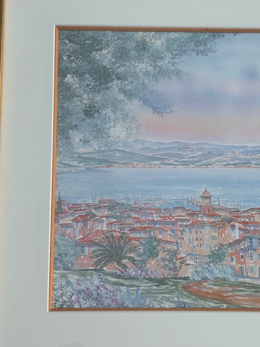 Fulvio Corrente – Panoramic View Of Saint-tropez, Original Watercolor-photo-3