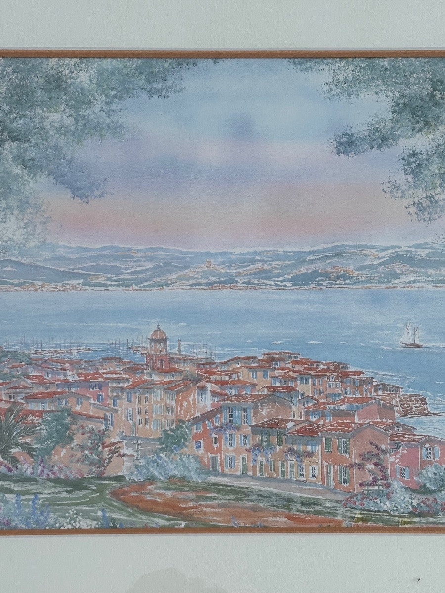 Fulvio Corrente – Panoramic View Of Saint-tropez, Original Watercolor-photo-1