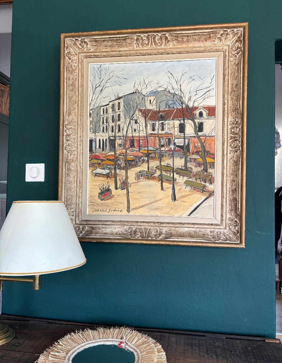 Gabriel Godard (born 1933) – Lively Parisian Square Scene, Oil On Canvas.-photo-5