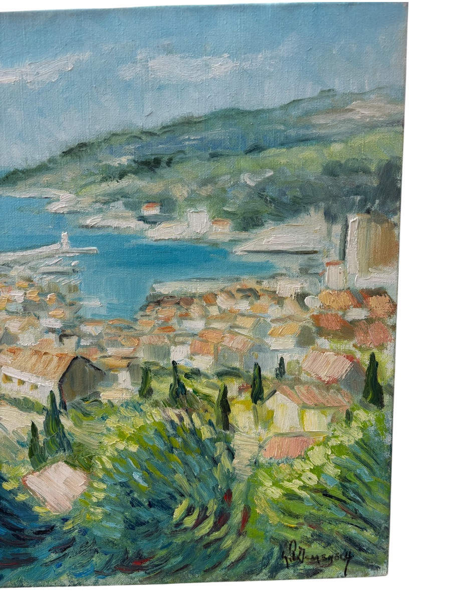 Domenech – Mediterranean Coastal View – Oil On Canvas 1950-70-photo-4
