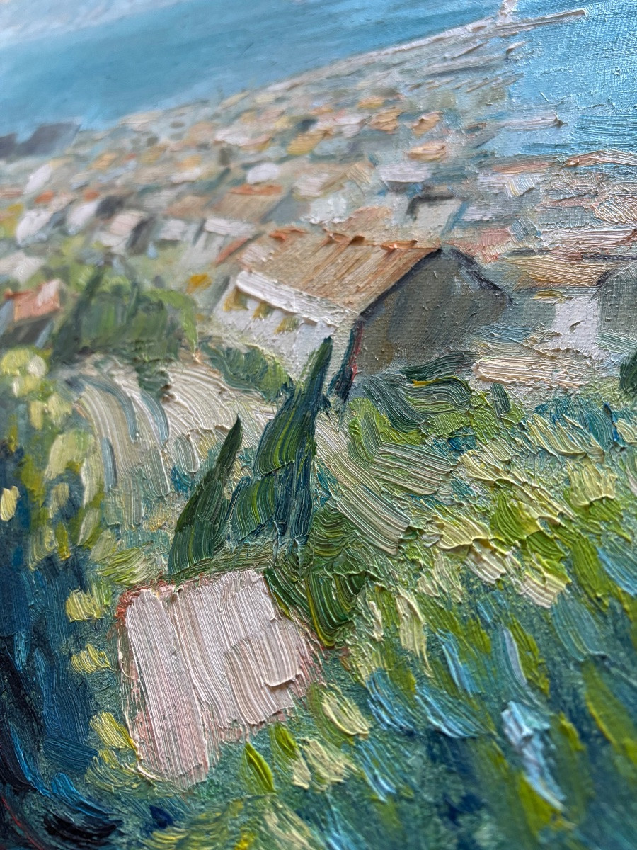 Domenech – Mediterranean Coastal View – Oil On Canvas 1950-70-photo-2