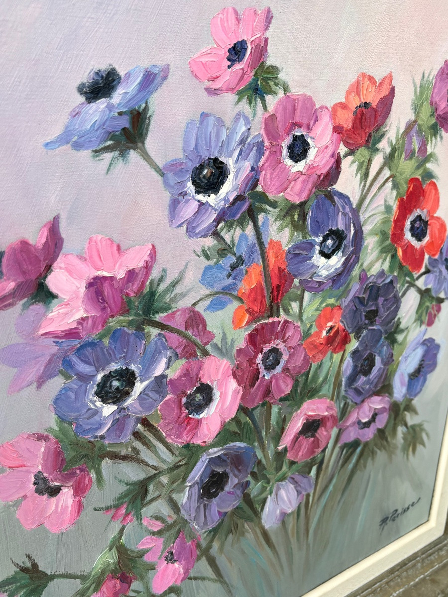 Bouquet Of Anemones Signed Raymond Périsse (1897-1969) – Oil On Canvas, Nancy-photo-3